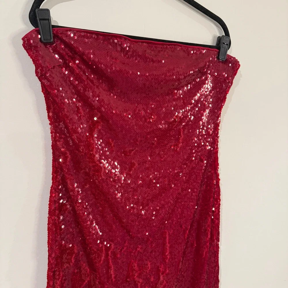 LUCY PARIS Strapless Sequin Sheath Dress‎ Women's Party Cocktail Burgundy Red